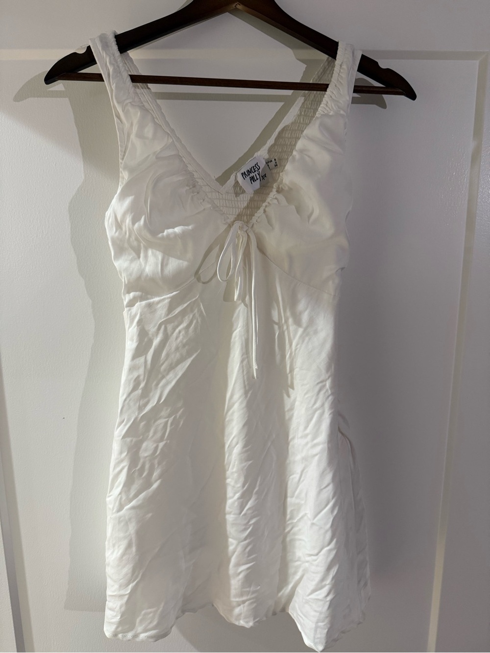 Princess Polly White Mini Dress with Lace-Trim V-Neck